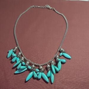 Turquoise and Silver Necklace with Teardrop Beads